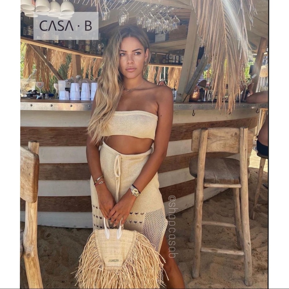 NEW 💫CASA B | ST. LUCIA Midi Knit Fringe Skirt Set in Sand - Picture 3 of 11